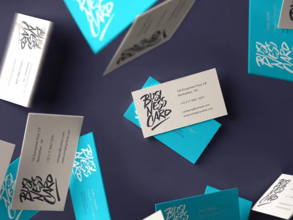 Flipping Business Cards Mockup in the Overhead View 1