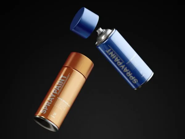 Floating 2 Spray Paint Cans Mockup 1