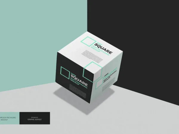 Floating 3D Square Box Packaging Mockup 1