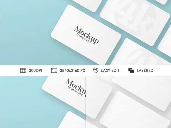 Floating Business Cards in Grid in the Top View Mockup 1