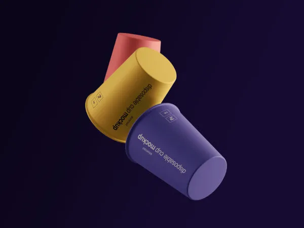 Floating Cups Mockup in 3 Different Colors 1