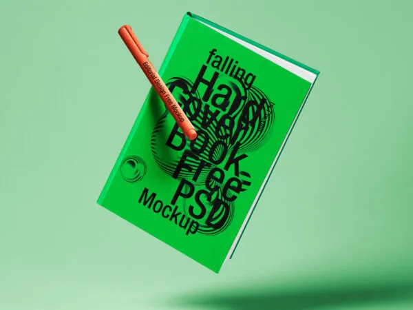 Floating Hardcover Book Mockup in Front Sight 1