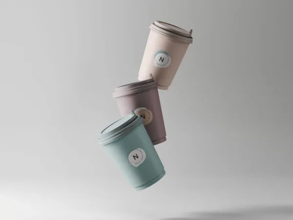 Floating Paper Coffee Cups Mockup 1