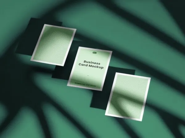 Floating Triple Business Card Mockup with Light Setting 1