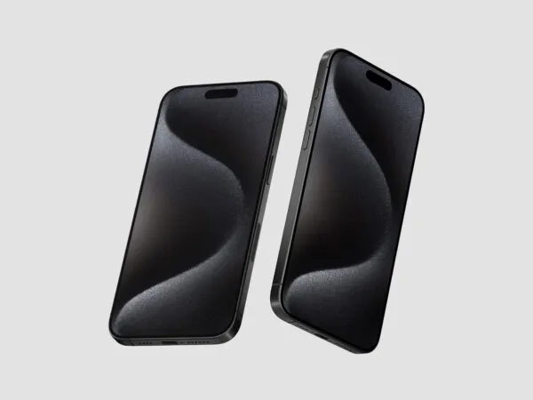 Floating iPhone 15 Pro Mockup in Perspective Sight 1