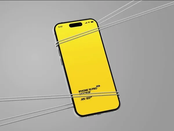 Floating iPhone 15 Pro Mockup with Rope 1