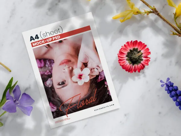 Floral A4 Flyer Mockup With Light Shadows 1