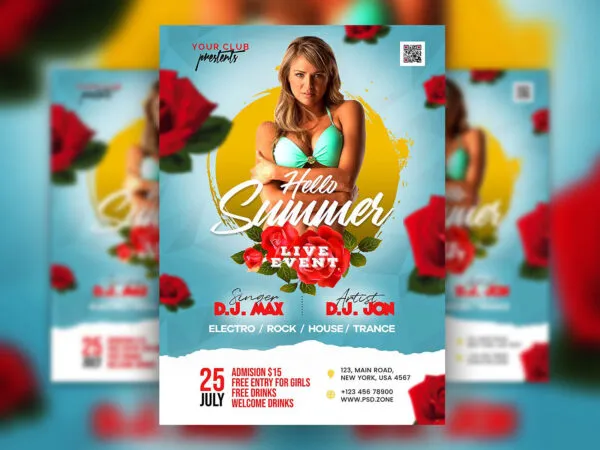 Floral Blue Summer Special Event Party Flyer Template 1