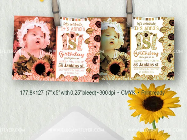 Floral Border Illustrated Birthday Party Invitation Flyer Template 1
