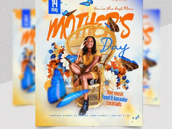 Floral Butterfly Mothers Day Flyer Template 1