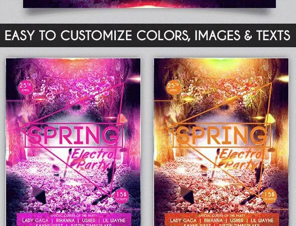 Floral Creative Spring Electro Party Flyer Template and Facebook Cover 1