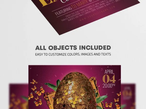 Floral Elegant Golden Easter Party Flyer Template 1