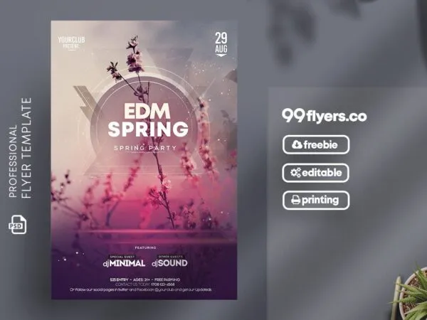 Floral Geometric Spring Party Flyer Template 1