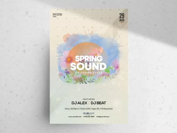Floral Illustrated Minimal Spring Party Flyer Template 1