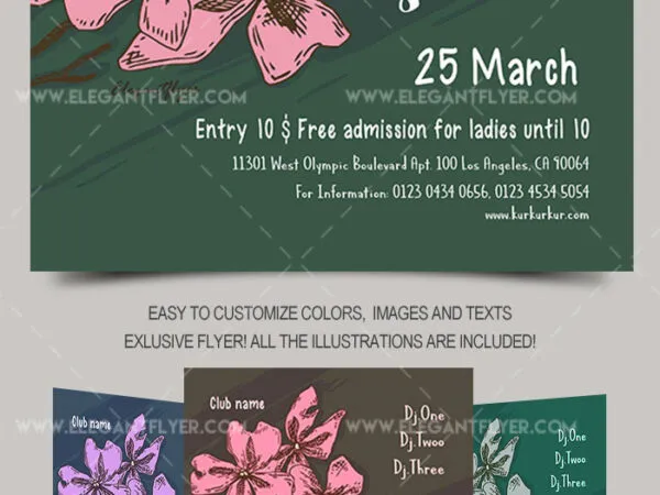 Floral Illustrated Spring Party Flyer and Facebook Cover Template 1