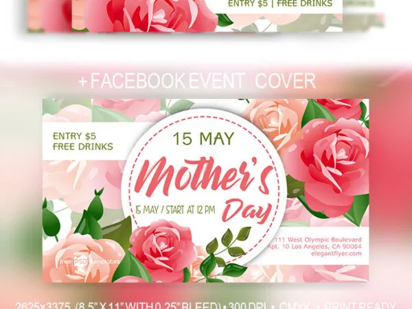 Floral Mothers Day Flyer Template with a Facebook Event cover 1