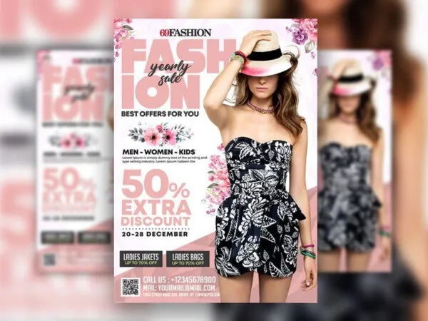 Floral Pink Modern Fashion Sale Flyer Template 1