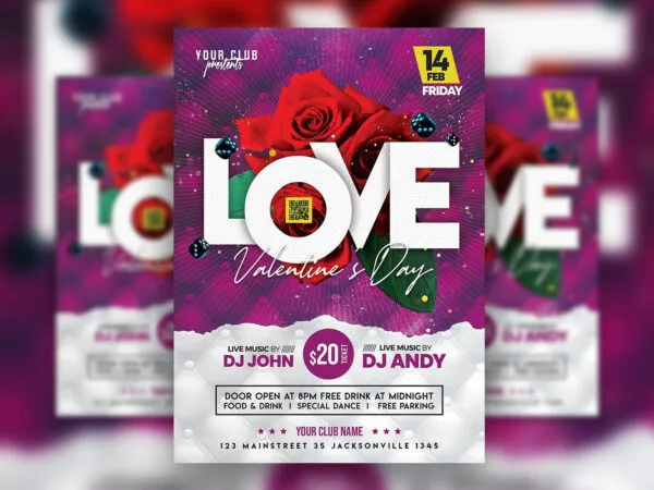 Floral Purple Valentines Day Event Flyer Template 1