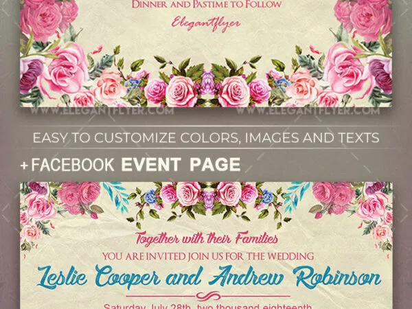Floral Retro Wedding Flyer Instagram Post and Facebook Cover Templates 1