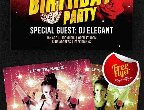 Floral Sparkly Birthday Party Flyer Template and Facebook Cover 1