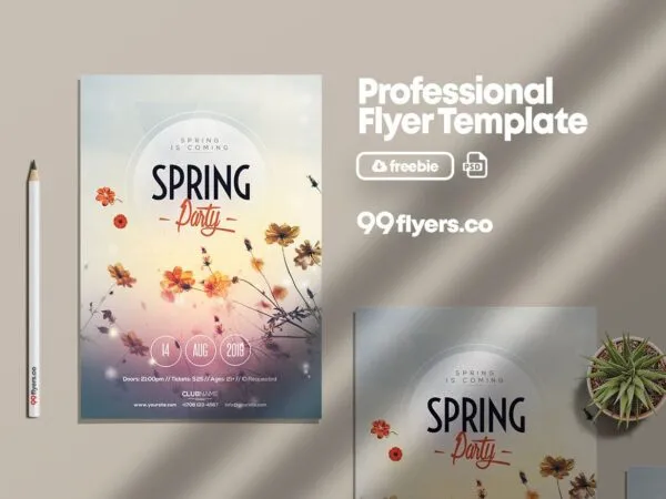 Floral Spring Party Flyer Template 1