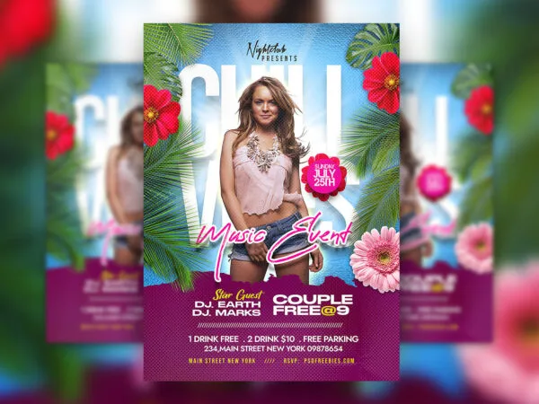 Floral Tropical Summer Beach Party Flyer Template 1