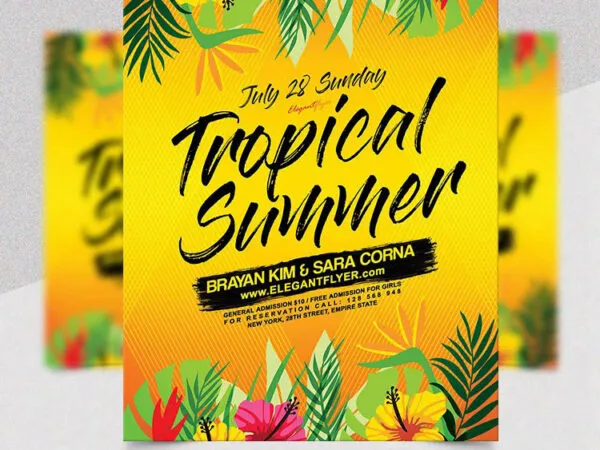 Floral Tropical Summer Party Flyer Facebook Cover Templates 1
