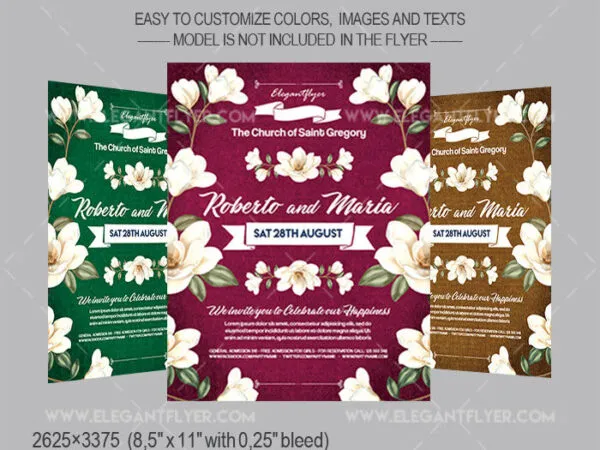 Floral Wedding Ceremony Flyer and Facebook Cover Templates 1