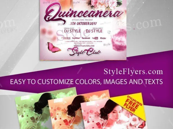 Floral and Cute Quinceanera Birthday Flyer Template 1