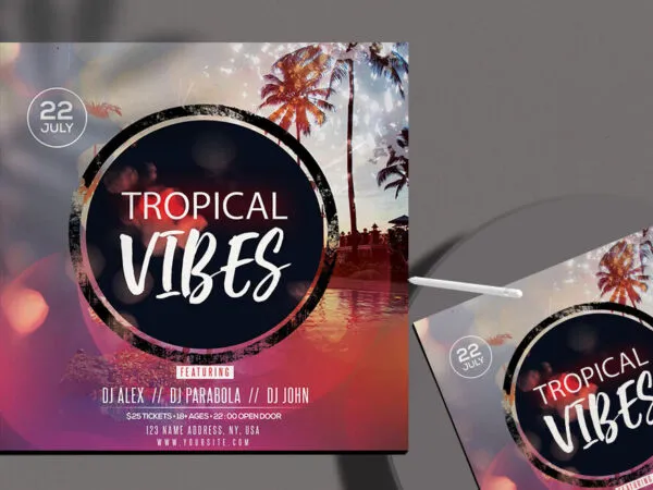 Flyer Instagram Post Square Size Tropical Vibes Template 1