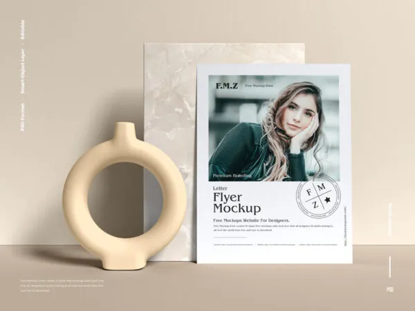 Flyer Leaning Against Stone Slab in Front View Mockup 1