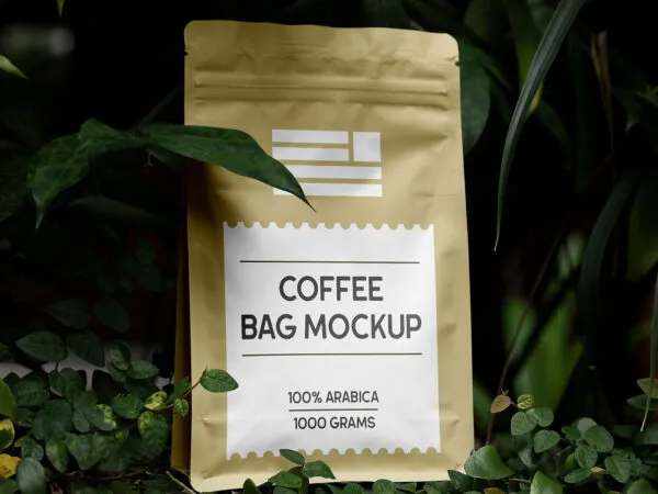 Foil Coffee Bag in Plants Mockup 1