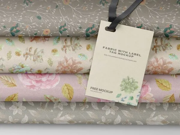 Folded Fabric Mockup with Hanging Label in Close up Sight 1