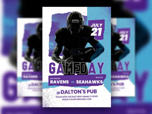 Football Gameday Flyer Template Blue and Purple Theme 1