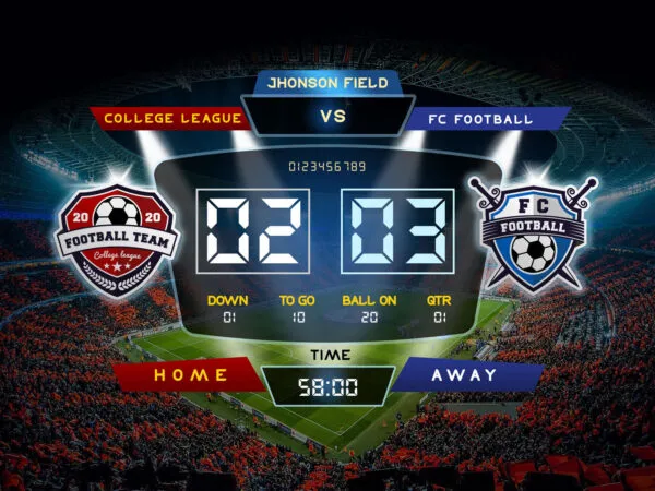 Football Scoreboard with the Football Field Scene at Background Mockup 1