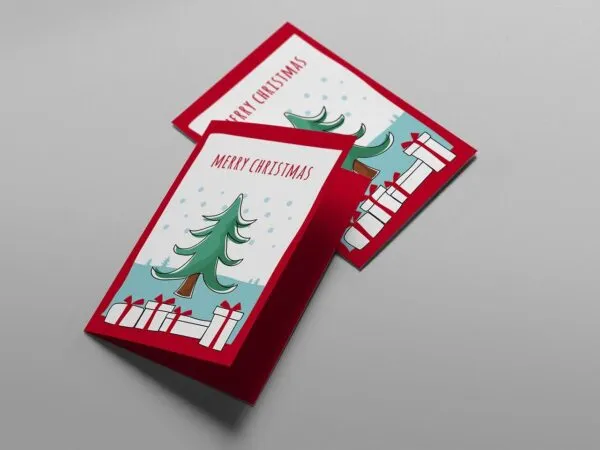 Four Cartoonish Christmas Card Templates Featuring Inside Pages and Front Cover 1