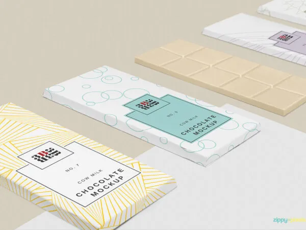 Four Chocolate Packaging and a Chocolate Bar Mockup 1
