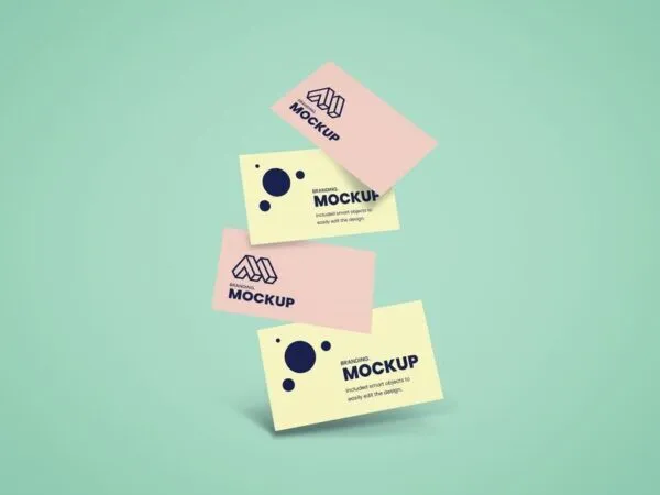 Four Falling Business Cards Mockup 1