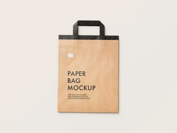 Four Mockups Showing Overhead and Perspective View of Flattened Paper Bags 1