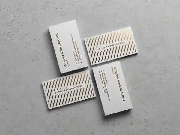 Four Modern Business Cards on Stone Texture Mockup 1