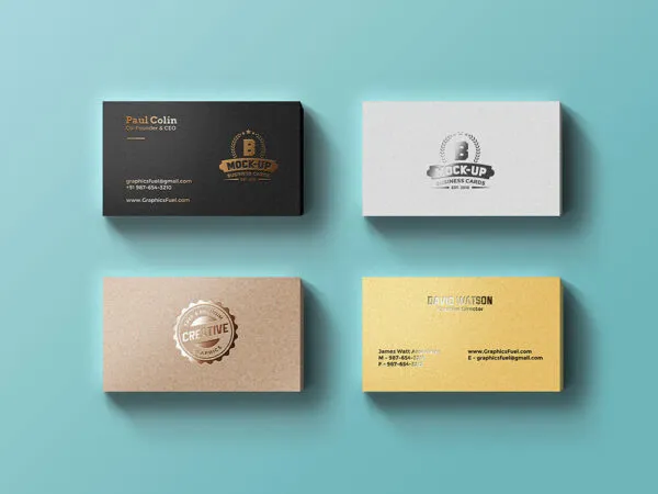 Four Packs of Business Cards with Metal Foil Effect Mockup 1
