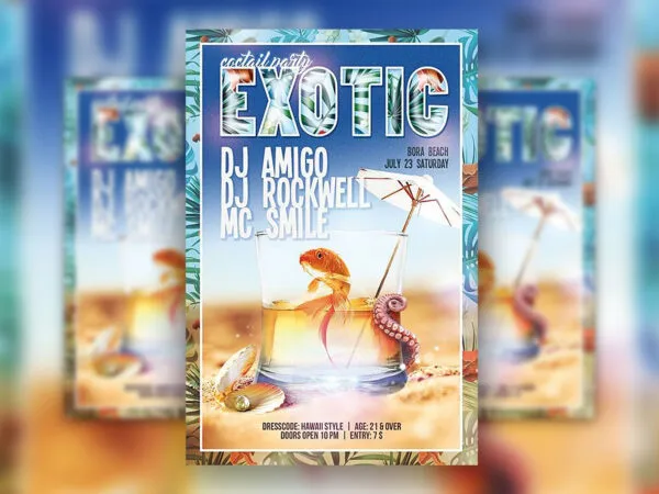 Frame Style Tropical Cocktail Party Flyer Along with Facebook Cover Templates 1