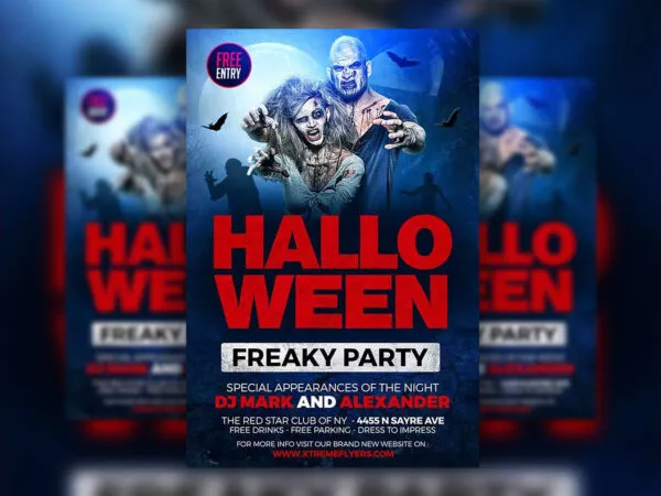 Freaky Scary Halloween Club Party Flyer Template 1