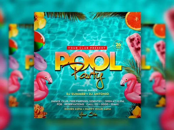 Fresh Pool Party Flyer Instagram Banner Template 1