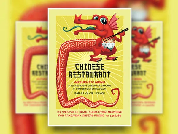 Friendly Chinese Restaurant Flyer Template Featuring a Red Dragon 1