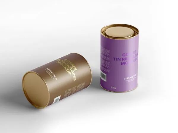 Front Shot of 2 Coffee Tin Cans Packaging Mockup 1