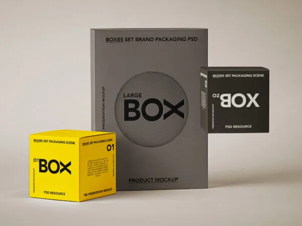 Front Shot of 3 Packaging Boxes Branding Mockups 1