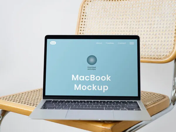 Front Shot of MacBook Mockup on Chair 1