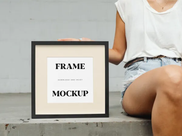 Front Shot of Square Frame Mockup with Woman 1