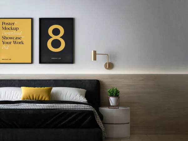 Front Shot of Two Posters Mockup in Bedroom 1